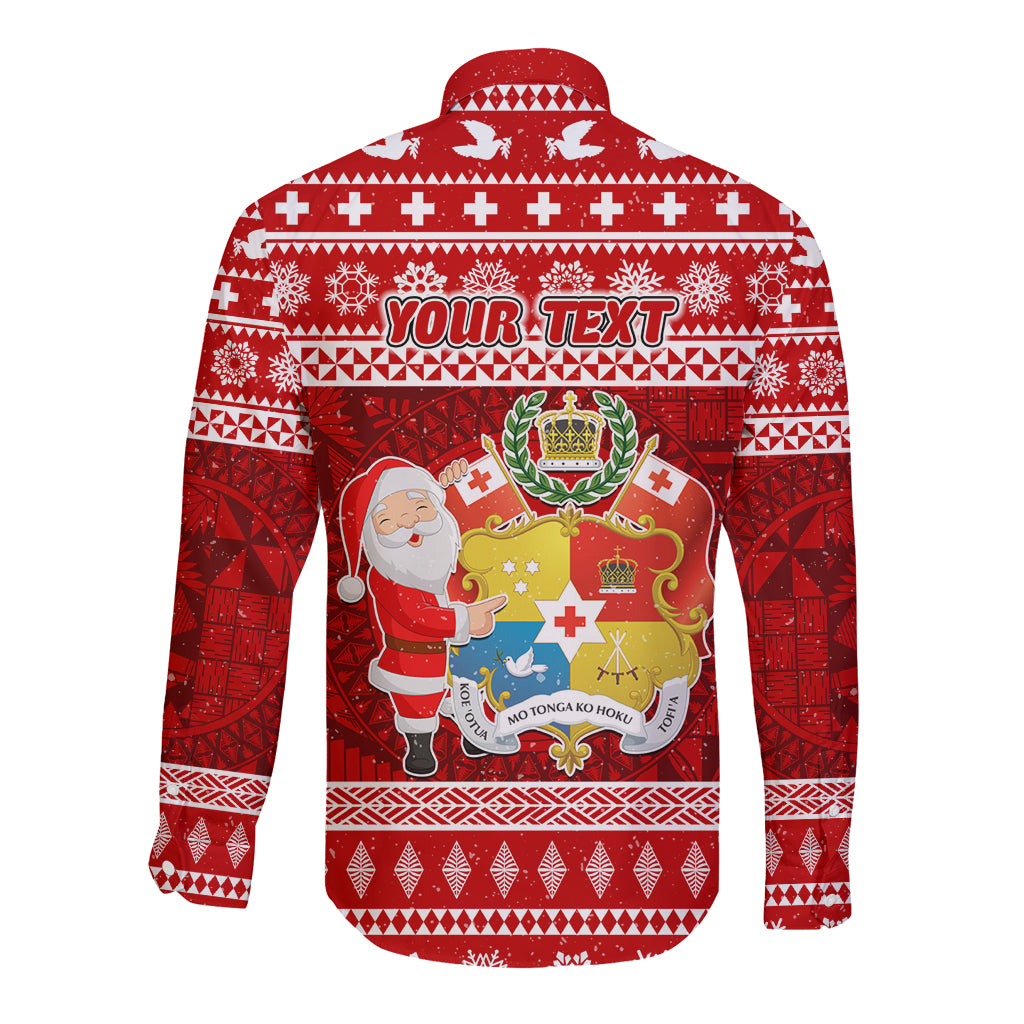 Personalized Tonga Christmas Long Sleeve Button Shirt Kilisimasi Fiefia Santas Coat Of Arms LT05 - Polynesian Pride