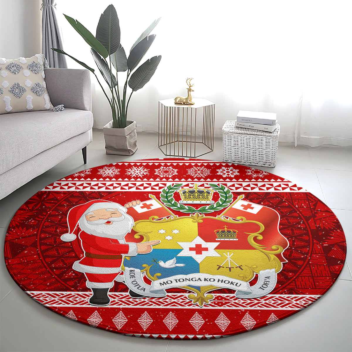 Tonga Christmas Round Carpet Kilisimasi Fiefia Santas Coat Of Arms LT05 - Polynesian Pride