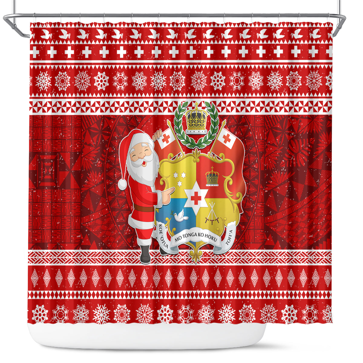 Tonga Christmas Shower Curtain Kilisimasi Fiefia Santas Coat Of Arms LT05 Red - Polynesian Pride