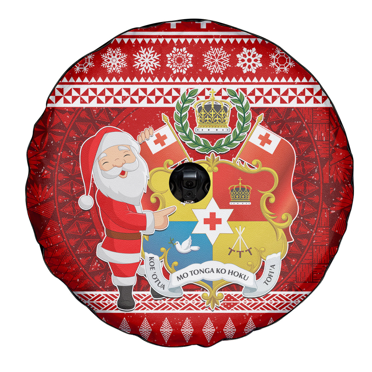 Tonga Christmas Spare Tire Cover Kilisimasi Fiefia Santas Coat Of Arms LT05 - Polynesian Pride