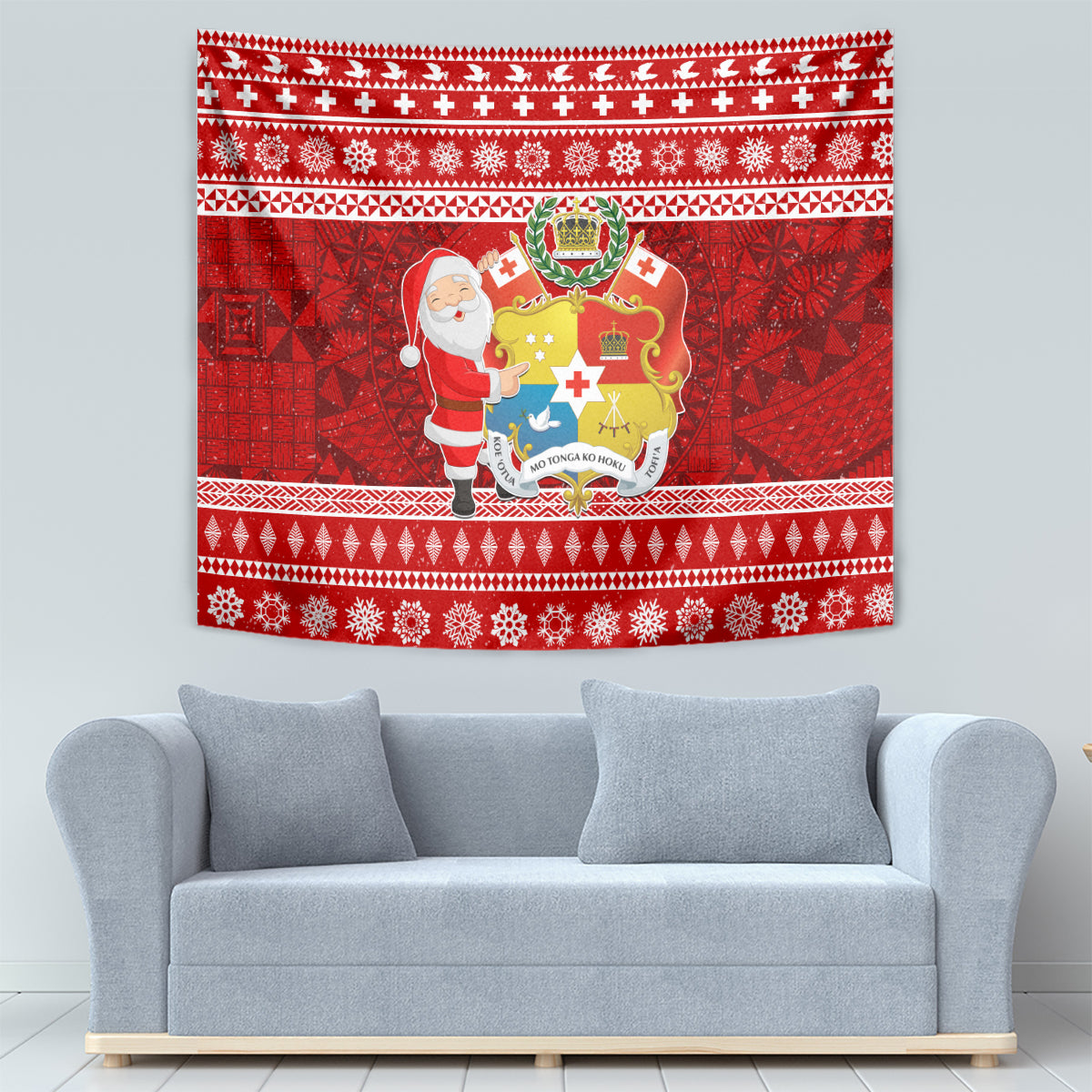 Tonga Christmas Tapestry Kilisimasi Fiefia Santas Coat Of Arms LT05 - Polynesian Pride