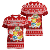 Personalized Tonga Christmas Women V Neck T Shirt Kilisimasi Fiefia Santas Coat Of Arms LT05 - Polynesian Pride