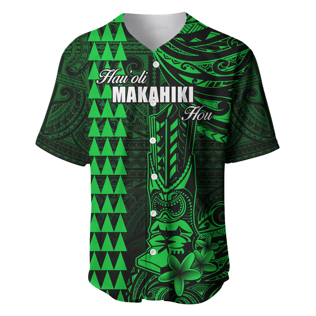 Personalized Hawaii Hauoli Makahiki Hou Baseball Jersey Lono Hawaiian God Kakau Polynesian Tribal Green LT05 Green - Polynesian Pride