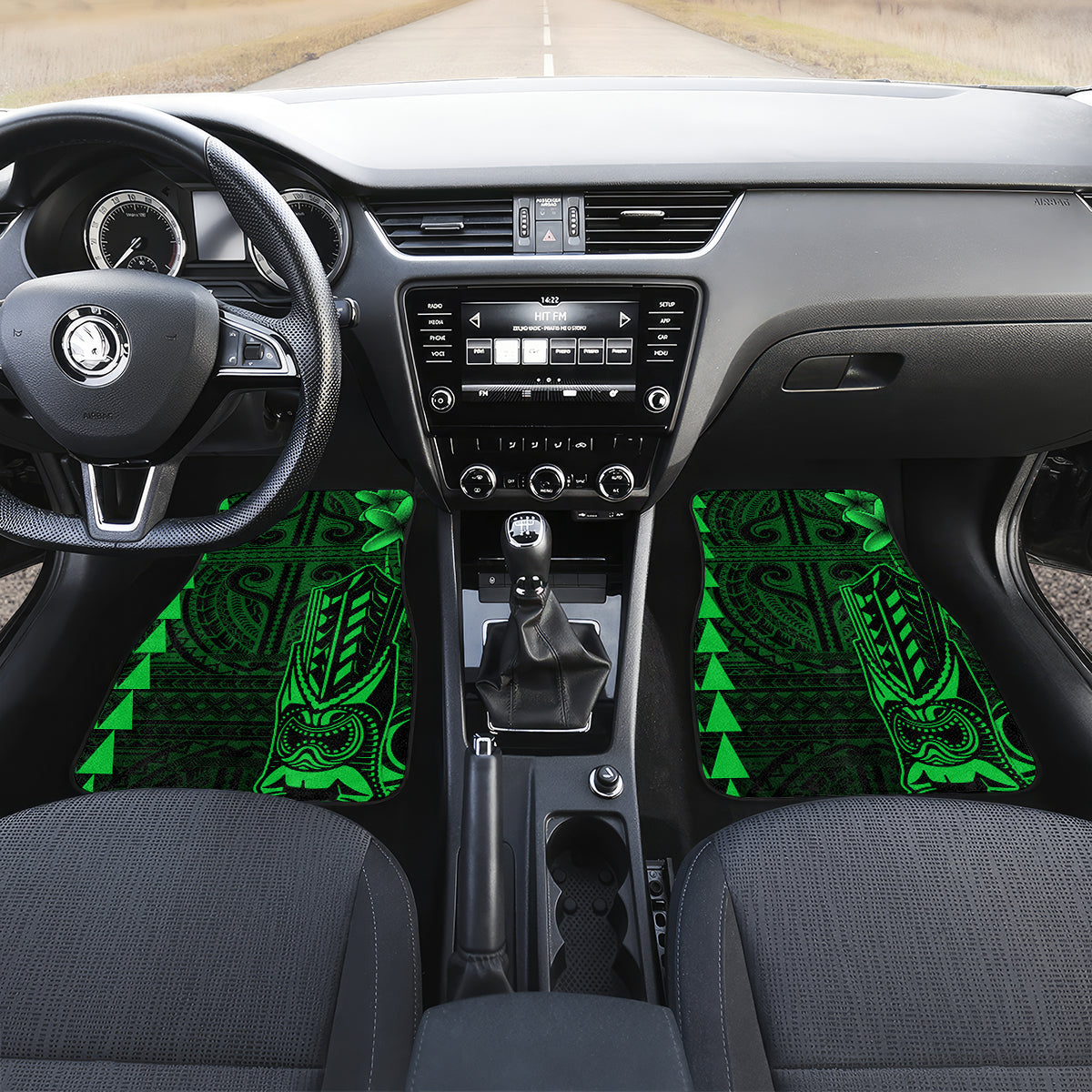 Hawaii Hauoli Makahiki Hou Car Mats Lono Hawaiian God Kakau Polynesian Tribal Green LT05 - Polynesian Pride