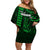 Personalized Hawaii Hauoli Makahiki Hou Family Matching Off Shoulder Short Dress and Hawaiian Shirt Lono Hawaiian God Kakau Polynesian Tribal Green LT05 Mom's Dress Green - Polynesian Pride