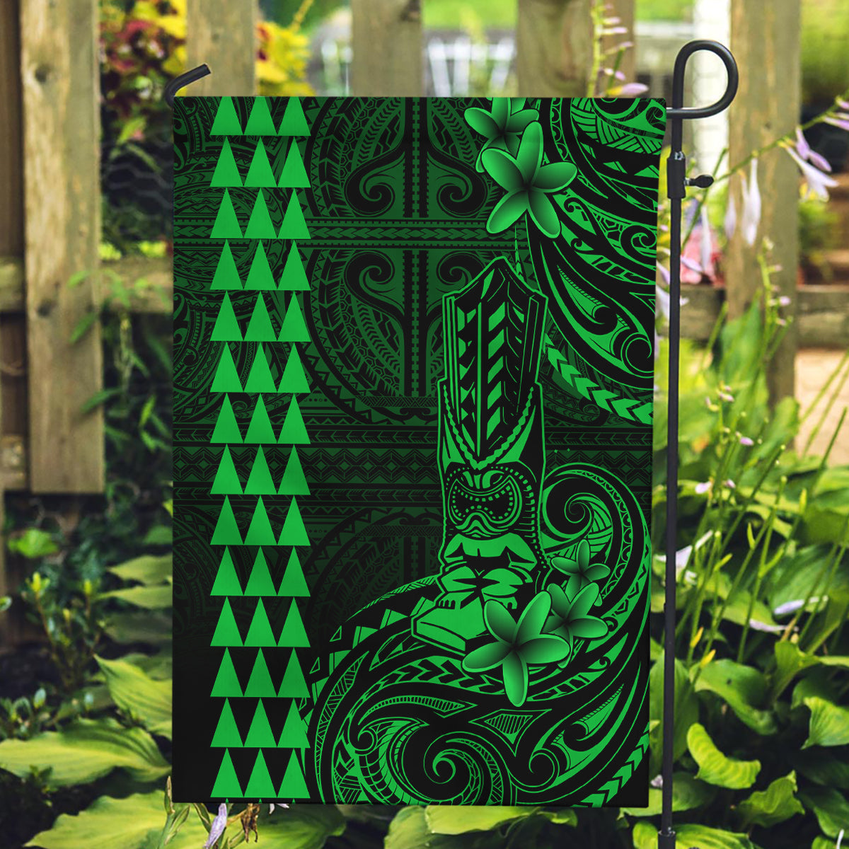 Hawaii Hauoli Makahiki Hou Garden Flag Lono Hawaiian God Kakau Polynesian Tribal Green LT05 Garden Flag Green - Polynesian Pride