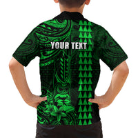 Personalized Hawaii Hauoli Makahiki Hou Kid Hawaiian Shirt Lono Hawaiian God Kakau Polynesian Tribal Green LT05 - Polynesian Pride