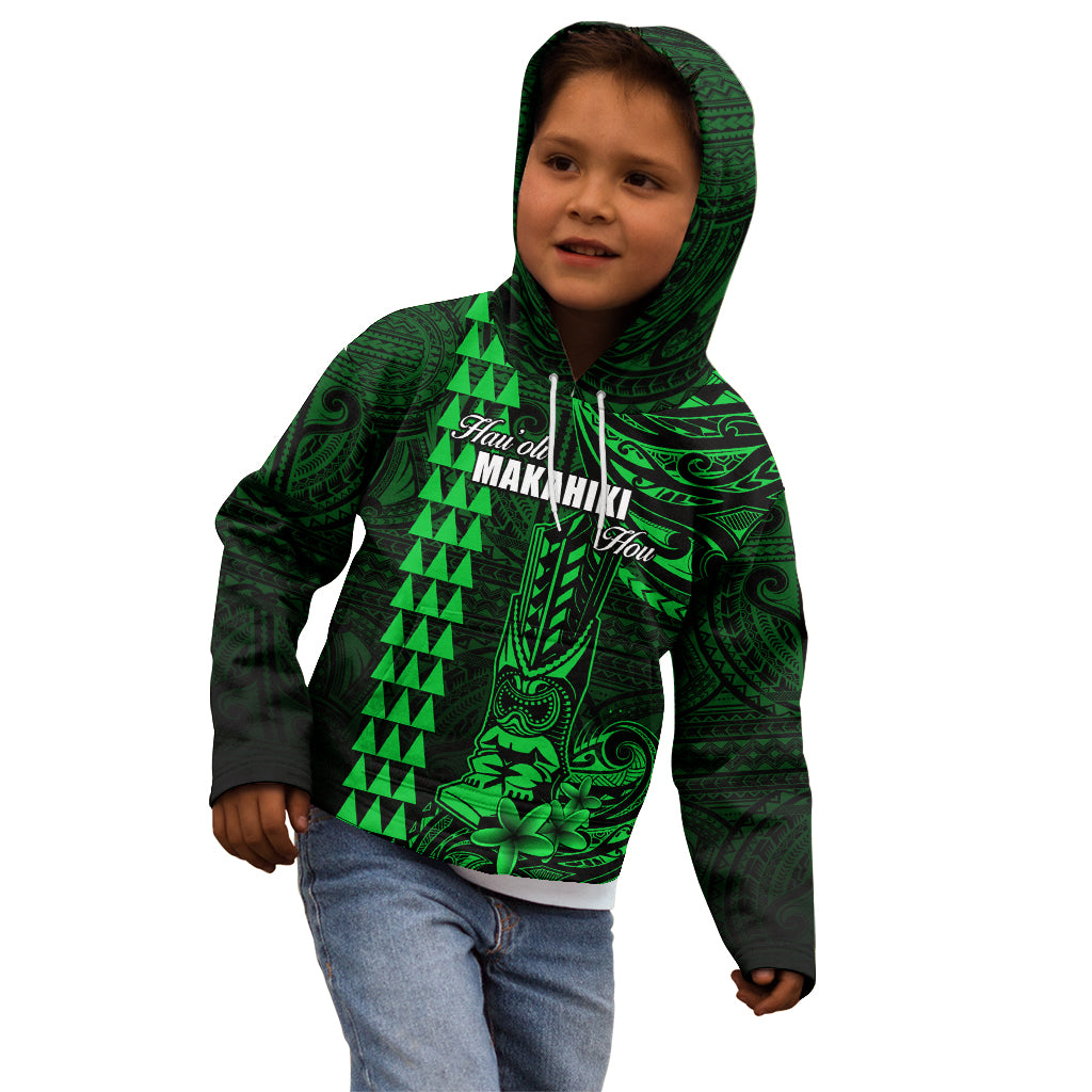 Personalized Hawaii Hauoli Makahiki Hou Kid Hoodie Lono Hawaiian God Kakau Polynesian Tribal Green LT05 - Polynesian Pride