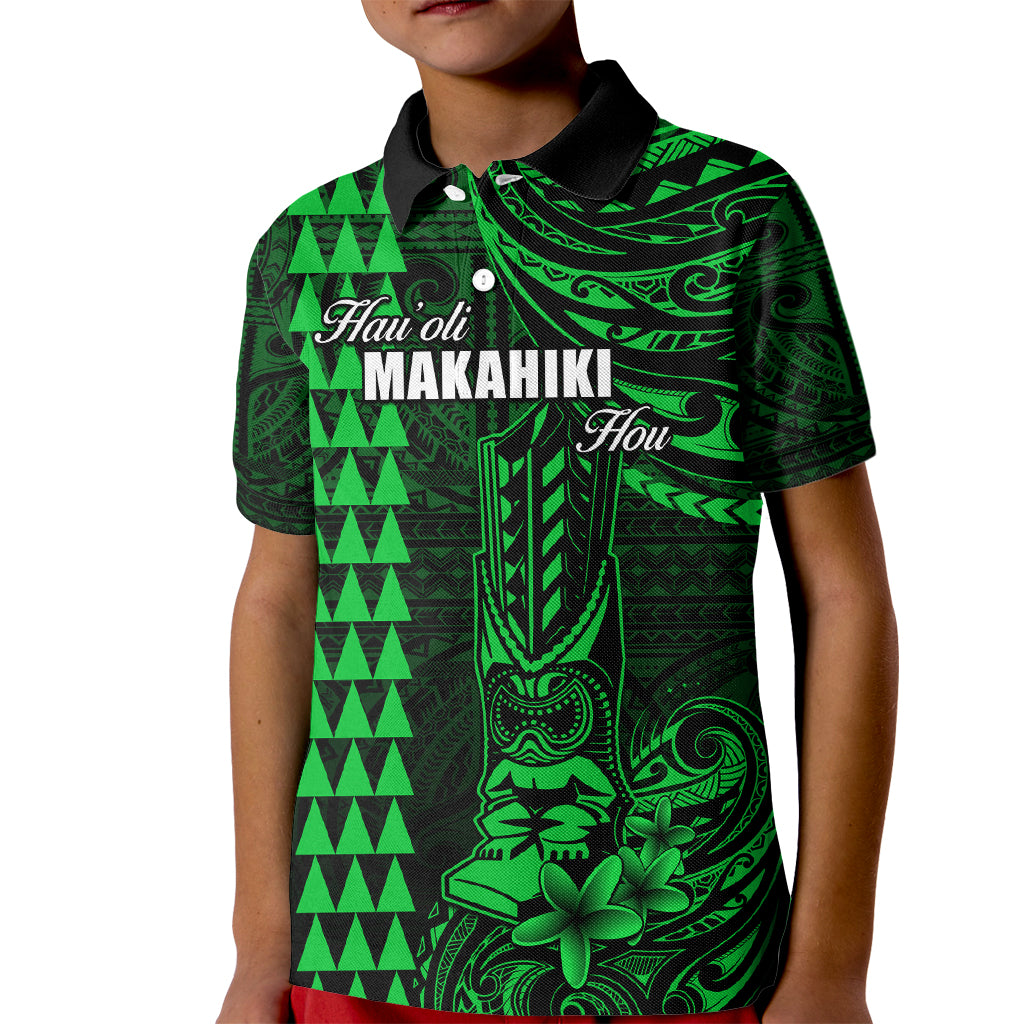 Personalized Hawaii Hauoli Makahiki Hou Kid Polo Shirt Lono Hawaiian God Kakau Polynesian Tribal Green LT05 Kid Green - Polynesian Pride
