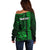 Personalized Hawaii Hauoli Makahiki Hou Off Shoulder Sweater Lono Hawaiian God Kakau Polynesian Tribal Green LT05 - Polynesian Pride