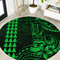 Hawaii Hauoli Makahiki Hou Round Carpet Lono Hawaiian God Kakau Polynesian Tribal Green LT05 Green - Polynesian Pride