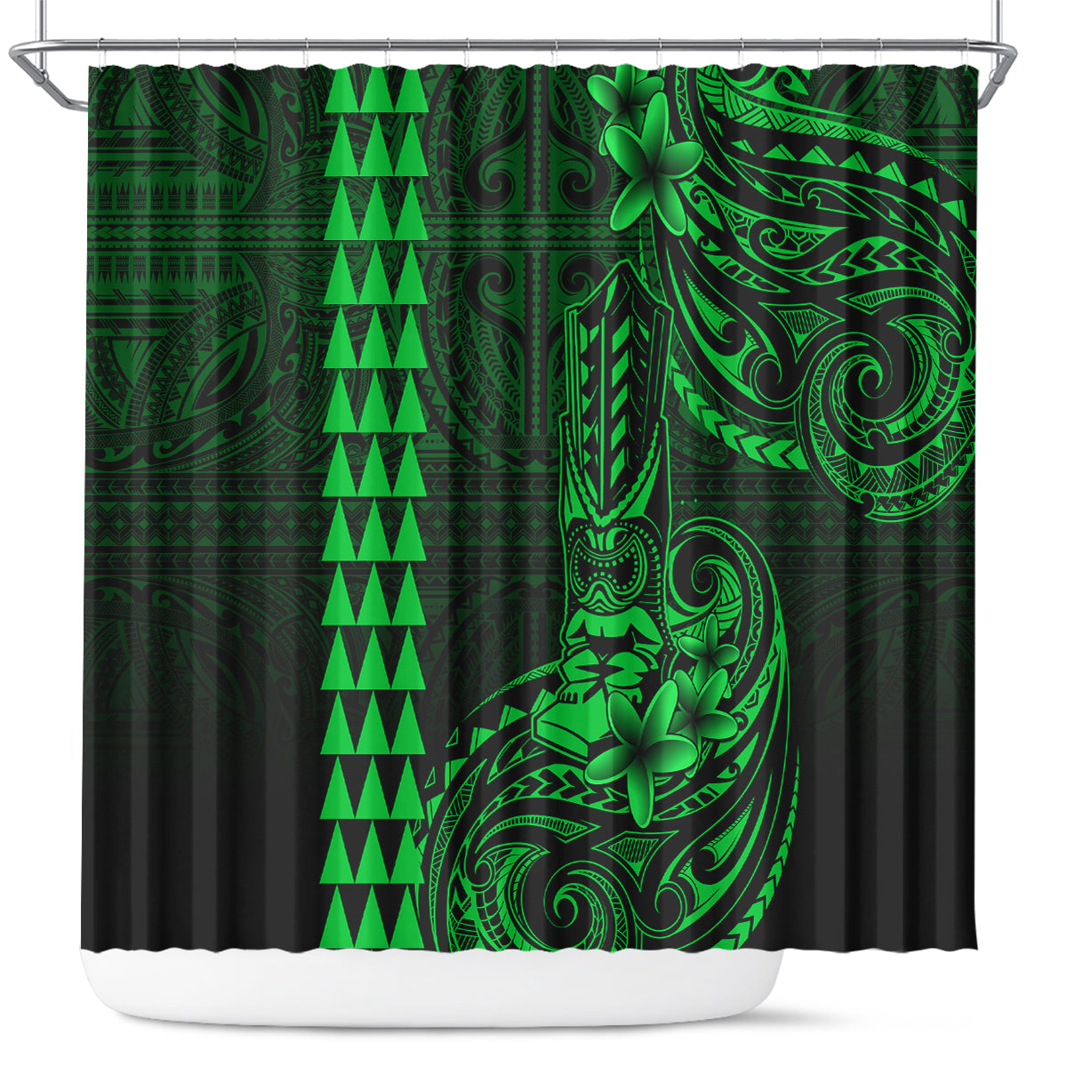 Hawaii Hauoli Makahiki Hou Shower Curtain Lono Hawaiian God Kakau Polynesian Tribal Green LT05 Green - Polynesian Pride