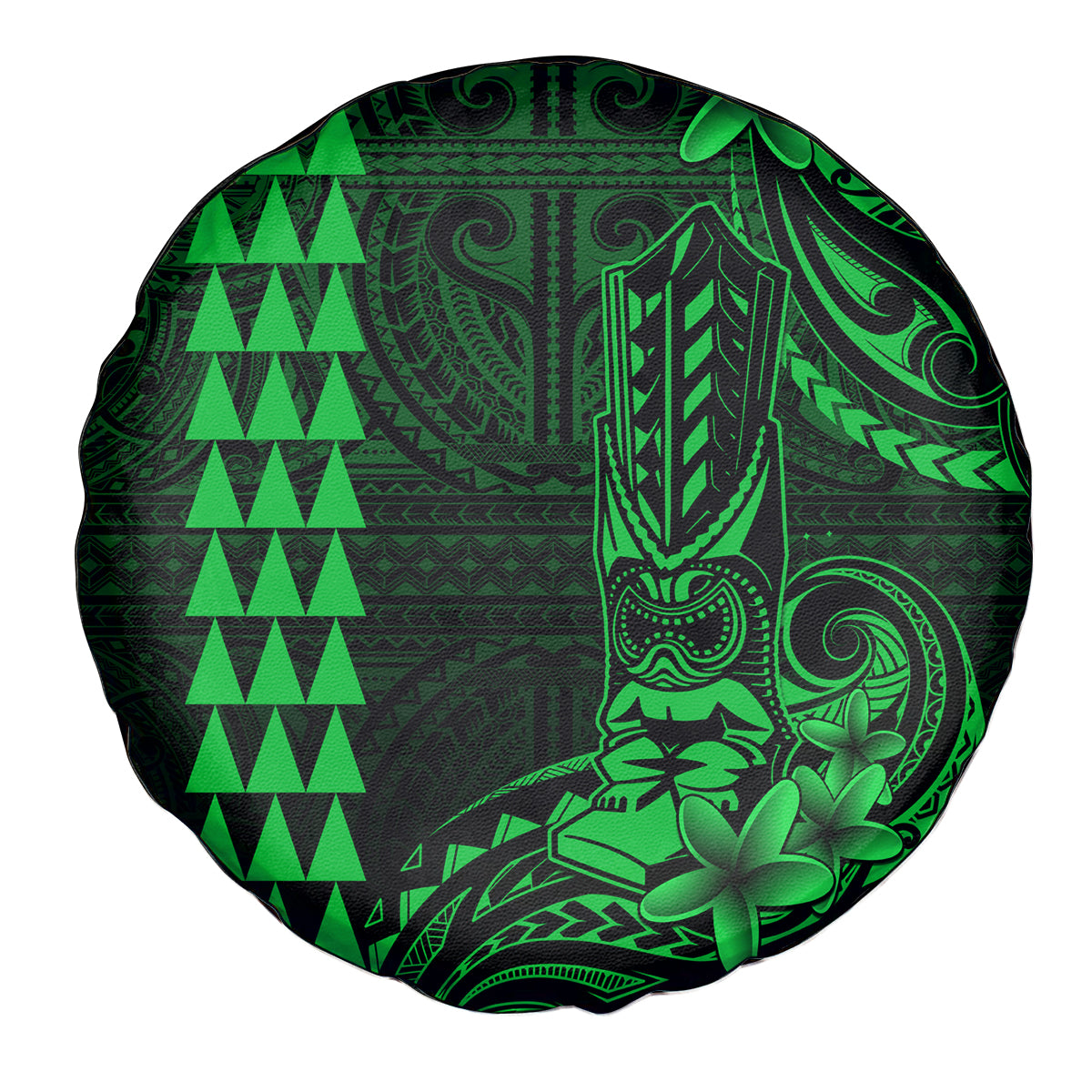 Hawaii Hauoli Makahiki Hou Spare Tire Cover Lono Hawaiian God Kakau Polynesian Tribal Green LT05 Green - Polynesian Pride