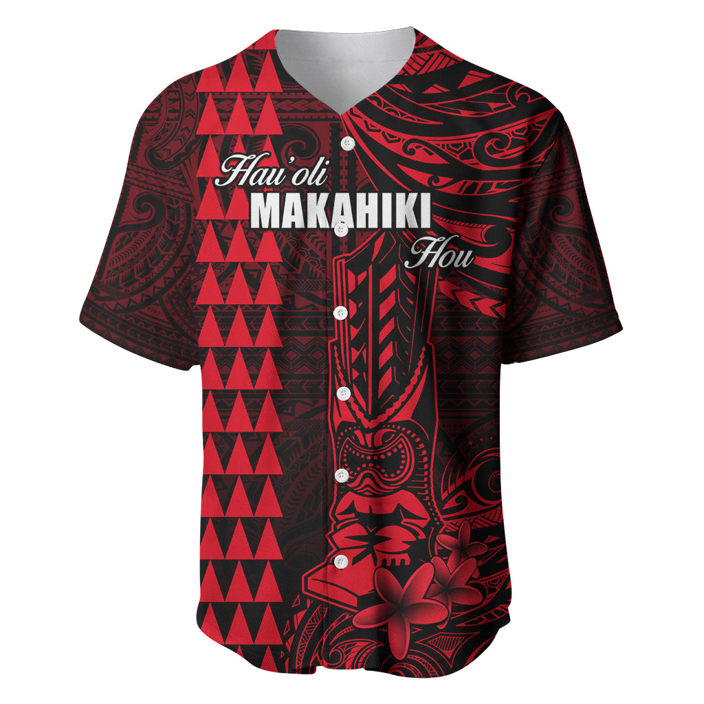 Personalized Hawaii Hauoli Makahiki Hou Baseball Jersey Lono Hawaiian God Kakau Polynesian Tribal Red LT05 Red - Polynesian Pride