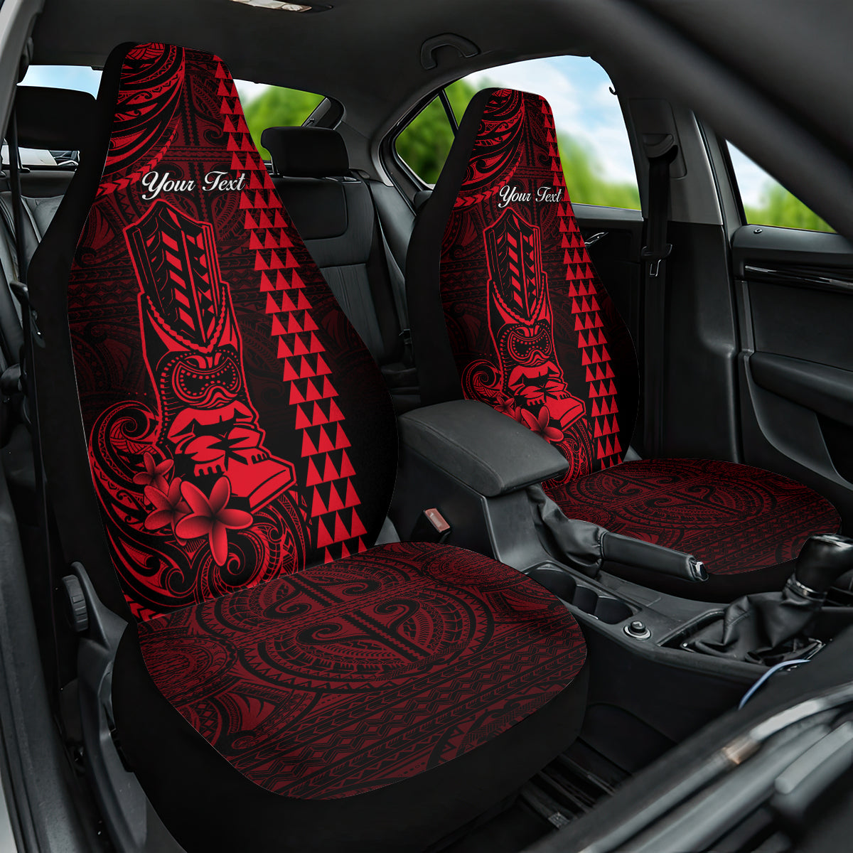 Personalized Hawaii Hauoli Makahiki Hou Car Seat Cover Lono Hawaiian God Kakau Polynesian Tribal Red LT05 One Size Red - Polynesian Pride