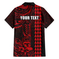 Personalized Hawaii Hauoli Makahiki Hou Family Matching Off Shoulder Long Sleeve Dress and Hawaiian Shirt Lono Hawaiian God Kakau Polynesian Tribal Red LT05 - Polynesian Pride