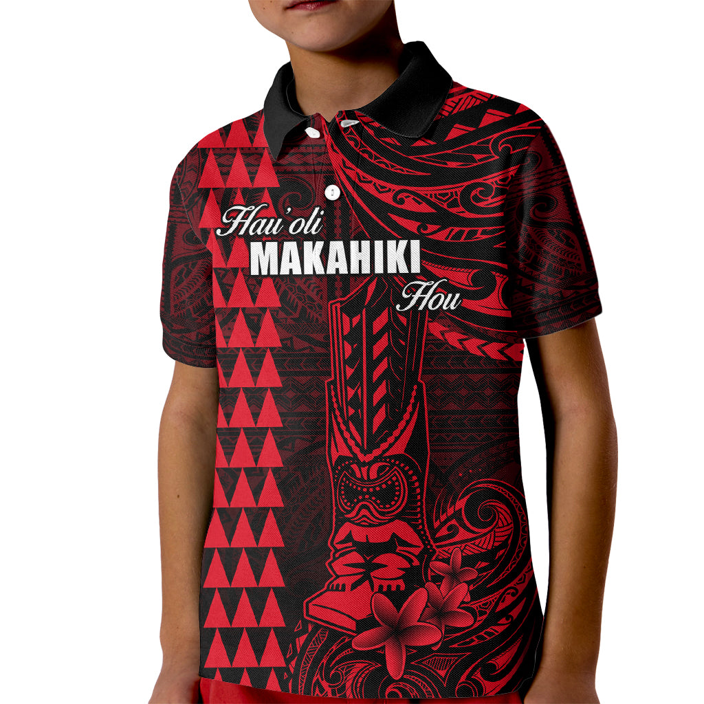 Personalized Hawaii Hauoli Makahiki Hou Kid Polo Shirt Lono Hawaiian God Kakau Polynesian Tribal Red LT05 Kid Red - Polynesian Pride