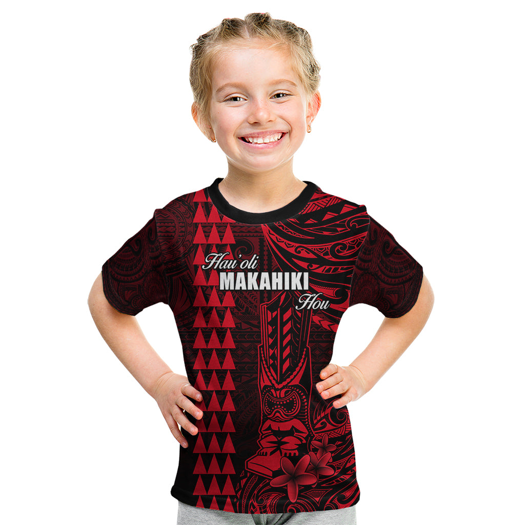 Personalized Hawaii Hauoli Makahiki Hou Kid T Shirt Lono Hawaiian God Kakau Polynesian Tribal Red LT05 Red - Polynesian Pride