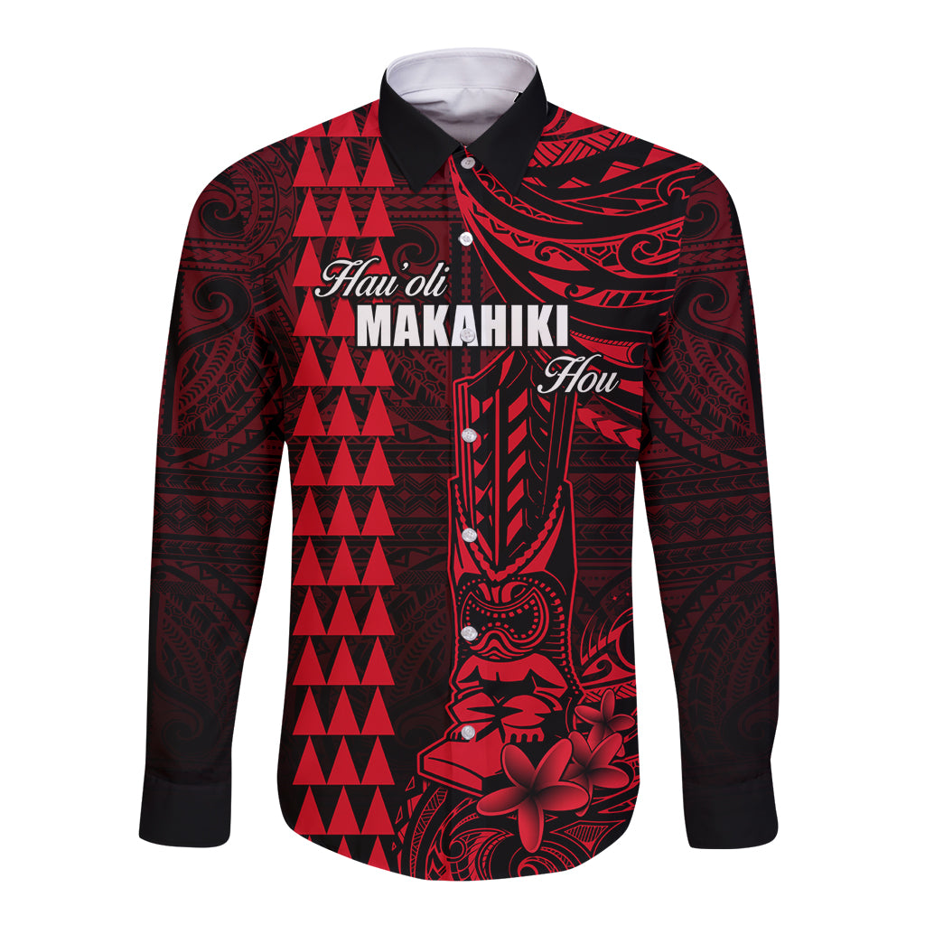 Personalized Hawaii Hauoli Makahiki Hou Long Sleeve Button Shirt Lono Hawaiian God Kakau Polynesian Tribal Red LT05 Unisex Red - Polynesian Pride