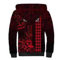 Personalized Hawaii Hauoli Makahiki Hou Sherpa Hoodie Lono Hawaiian God Kakau Polynesian Tribal Red LT05 - Polynesian Pride