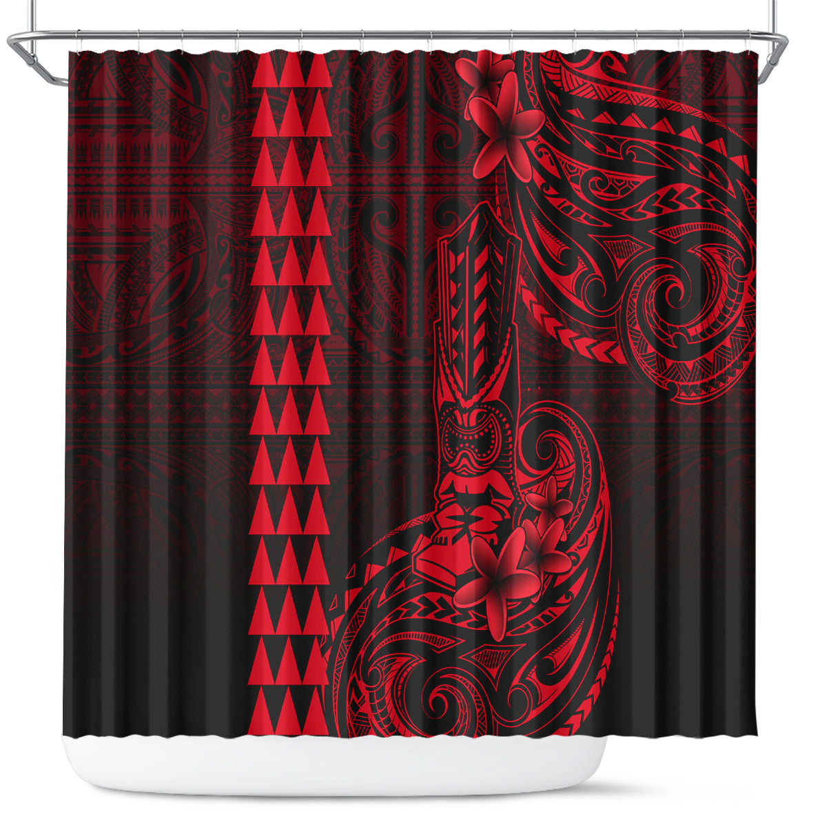 Hawaii Hauoli Makahiki Hou Shower Curtain Lono Hawaiian God Kakau Polynesian Tribal Red LT05 Red - Polynesian Pride