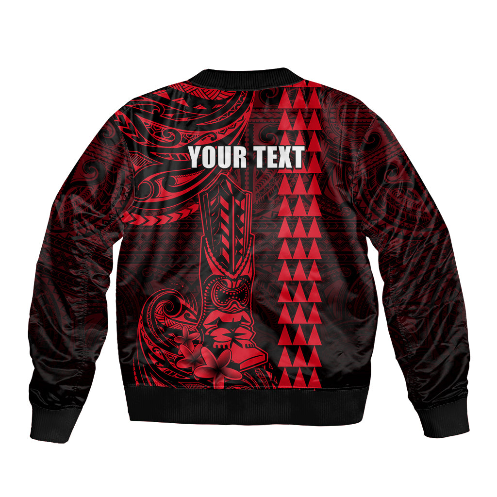 Personalized Hawaii Hauoli Makahiki Hou Sleeve Zip Bomber Jacket Lono Hawaiian God Kakau Polynesian Tribal Red LT05 - Polynesian Pride