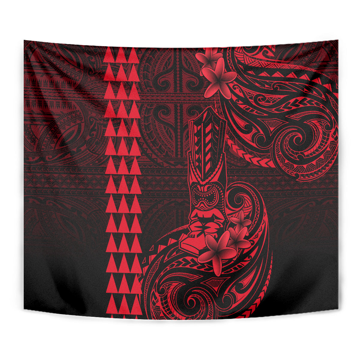 Hawaii Hauoli Makahiki Hou Tapestry Lono Hawaiian God Kakau Polynesian Tribal Red LT05 - Polynesian Pride
