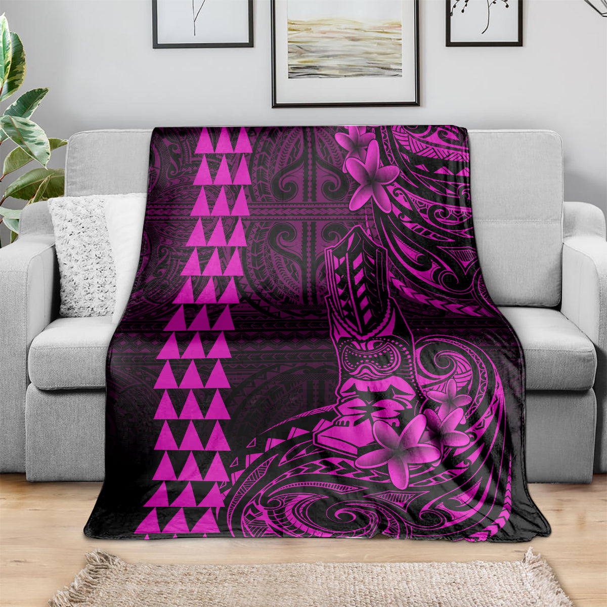 Hawaii Hauoli Makahiki Hou Blanket Lono Hawaiian God Kakau Polynesian Tribal Pink LT05 - Polynesian Pride