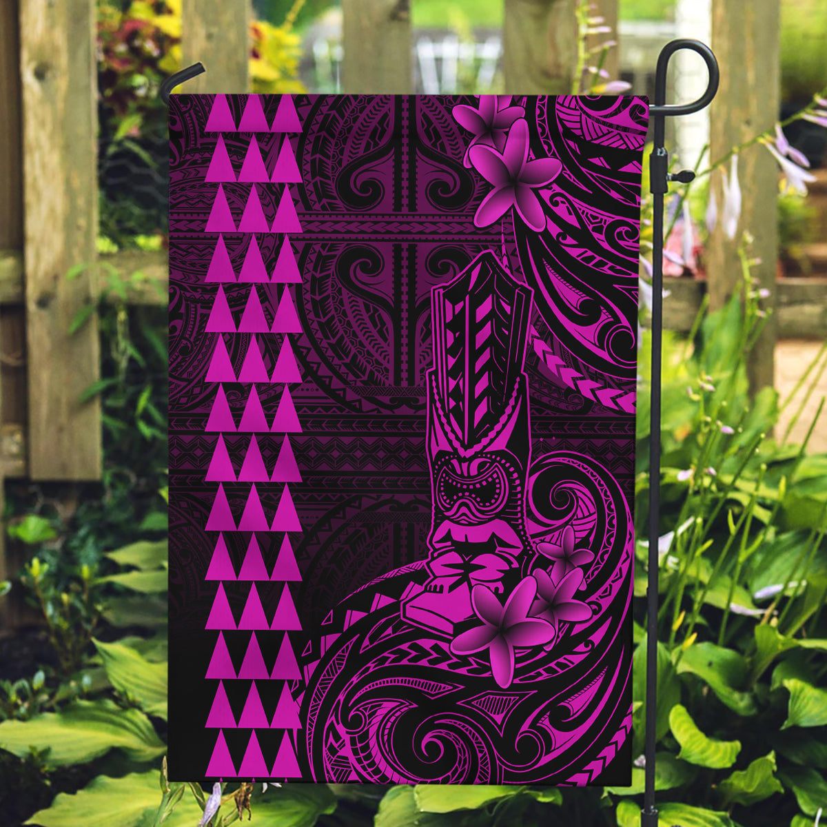 Hawaii Hauoli Makahiki Hou Garden Flag Lono Hawaiian God Kakau Polynesian Tribal Pink LT05 Garden Flag Pink - Polynesian Pride