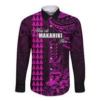 Personalized Hawaii Hauoli Makahiki Hou Long Sleeve Button Shirt Lono Hawaiian God Kakau Polynesian Tribal Pink LT05 Unisex Pink - Polynesian Pride