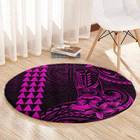 Hawaii Hauoli Makahiki Hou Round Carpet Lono Hawaiian God Kakau Polynesian Tribal Pink LT05 - Polynesian Pride