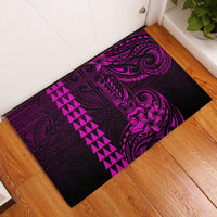 Hawaii Hauoli Makahiki Hou Rubber Doormat Lono Hawaiian God Kakau Polynesian Tribal Pink LT05 Pink - Polynesian Pride