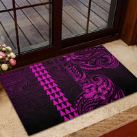 Hawaii Hauoli Makahiki Hou Rubber Doormat Lono Hawaiian God Kakau Polynesian Tribal Pink LT05 - Polynesian Pride