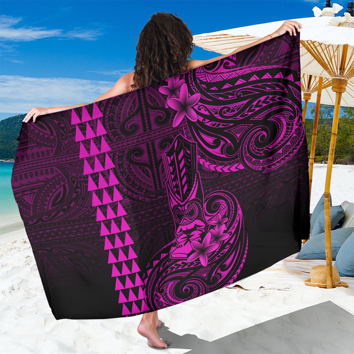 Hawaii Hauoli Makahiki Hou Sarong Lono Hawaiian God Kakau Polynesian Tribal Pink LT05 One Size 44 x 66 inches Pink - Polynesian Pride