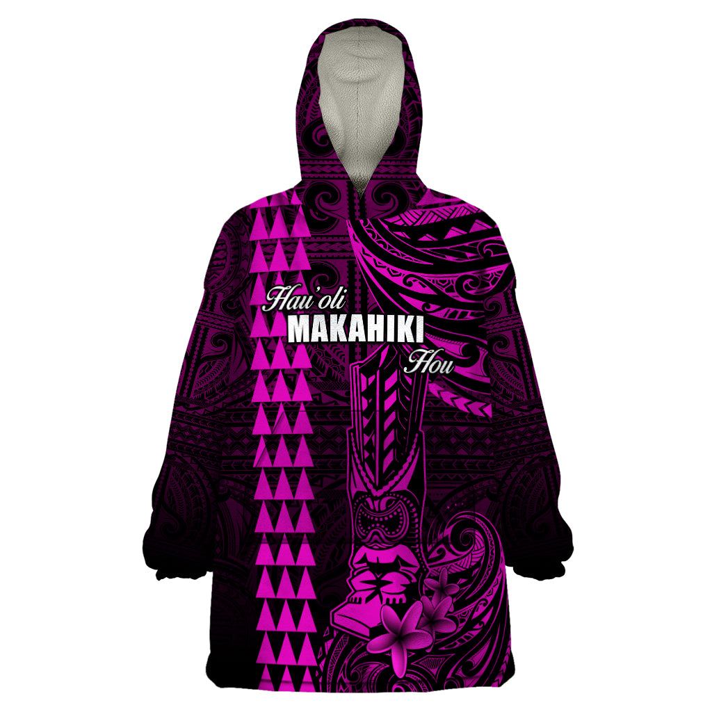 Personalized Hawaii Hauoli Makahiki Hou Wearable Blanket Hoodie Lono Hawaiian God Kakau Polynesian Tribal Pink LT05 One Size Pink - Polynesian Pride