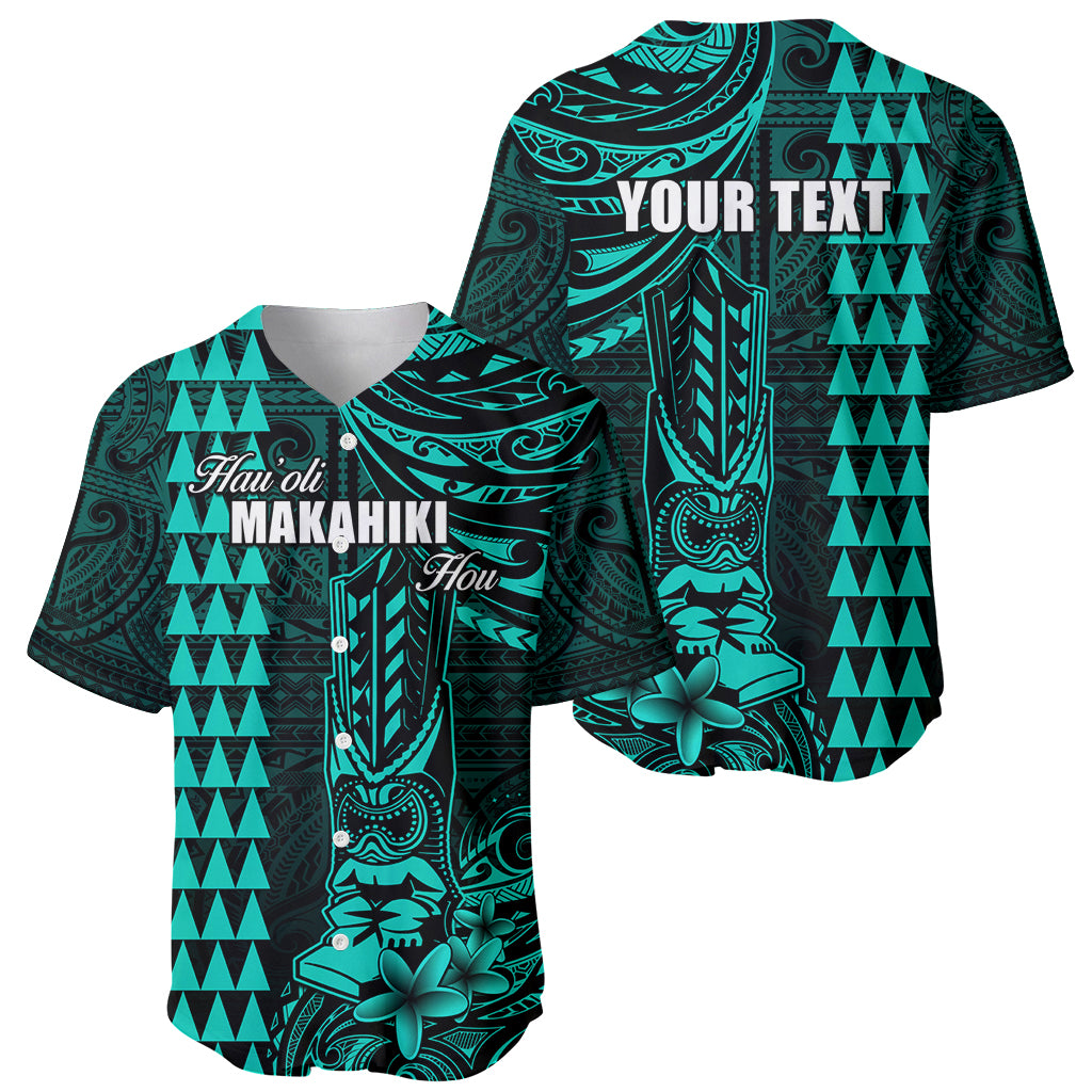 Personalized Hawaii Hauoli Makahiki Hou Baseball Jersey Lono Hawaiian God Kakau Polynesian Tribal Turquoise LT05 - Polynesian Pride