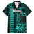 Personalized Hawaii Hauoli Makahiki Hou Family Matching Off Shoulder Long Sleeve Dress and Hawaiian Shirt Lono Hawaiian God Kakau Polynesian Tribal Turquoise LT05 Dad's Shirt - Short Sleeve Turquoise - Polynesian Pride