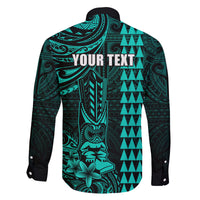 Personalized Hawaii Hauoli Makahiki Hou Family Matching Off Shoulder Maxi Dress and Hawaiian Shirt Lono Hawaiian God Kakau Polynesian Tribal Turquoise LT05 - Polynesian Pride