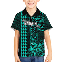 Personalized Hawaii Hauoli Makahiki Hou Family Matching Puletasi Dress and Hawaiian Shirt Lono Hawaiian God Kakau Polynesian Tribal Turquoise LT05 Son's Shirt Turquoise - Polynesian Pride