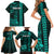 Personalized Hawaii Hauoli Makahiki Hou Family Matching Short Sleeve Bodycon Dress and Hawaiian Shirt Lono Hawaiian God Kakau Polynesian Tribal Turquoise LT05 - Polynesian Pride