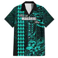 Personalized Hawaii Hauoli Makahiki Hou Family Matching Short Sleeve Bodycon Dress and Hawaiian Shirt Lono Hawaiian God Kakau Polynesian Tribal Turquoise LT05 Dad's Shirt - Short Sleeve Turquoise - Polynesian Pride