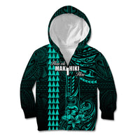 Personalized Hawaii Hauoli Makahiki Hou Kid Hoodie Lono Hawaiian God Kakau Polynesian Tribal Turquoise LT05 Zip Hoodie Turquoise - Polynesian Pride