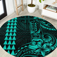Hawaii Hauoli Makahiki Hou Round Carpet Lono Hawaiian God Kakau Polynesian Tribal Turquoise LT05 Turquoise - Polynesian Pride