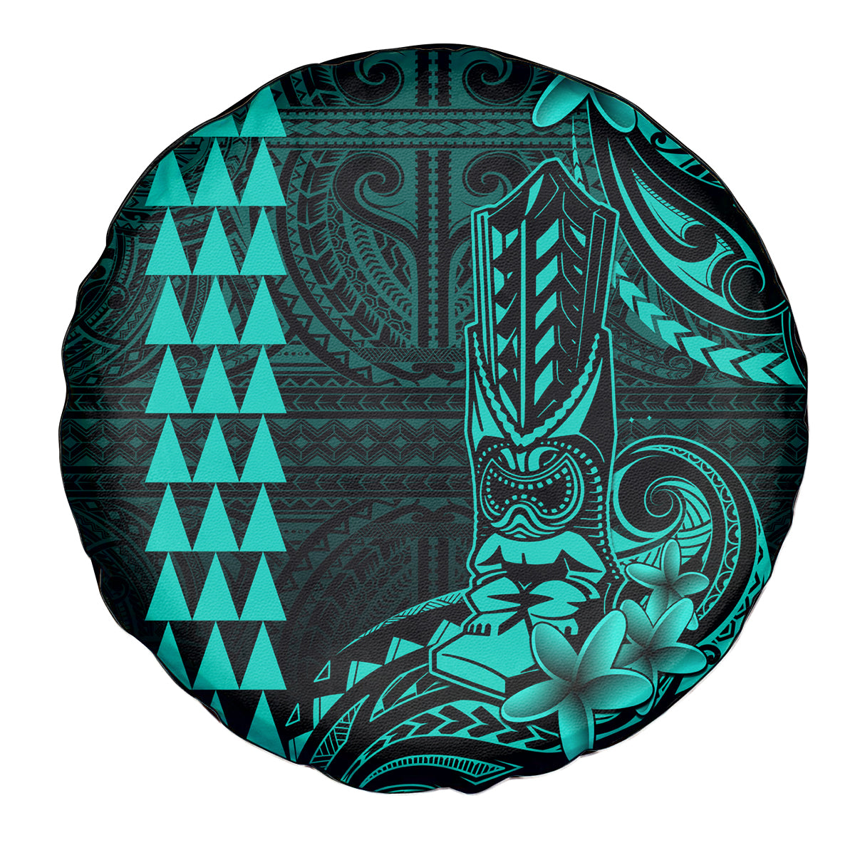 Hawaii Hauoli Makahiki Hou Spare Tire Cover Lono Hawaiian God Kakau Polynesian Tribal Turquoise LT05 Turquoise - Polynesian Pride