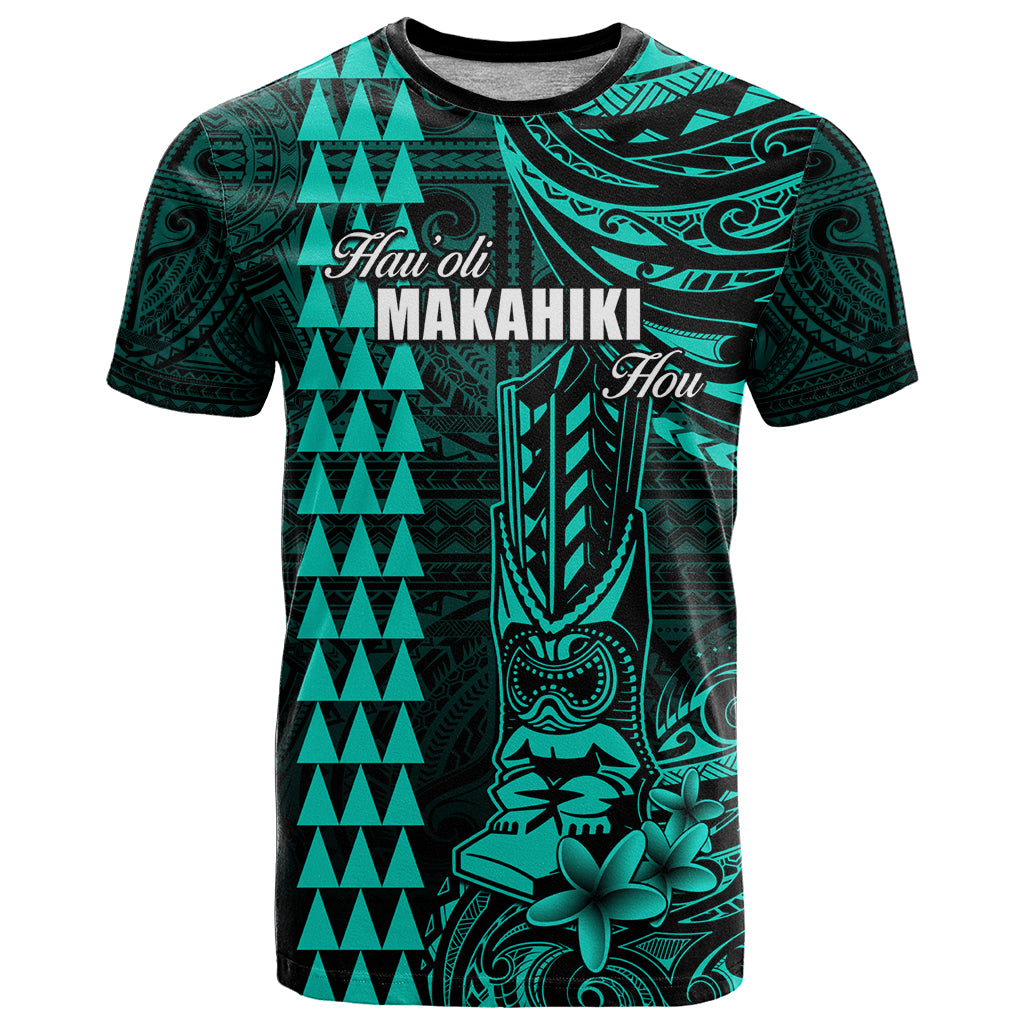 Personalized Hawaii Hauoli Makahiki Hou T Shirt Lono Hawaiian God Kakau Polynesian Tribal Turquoise LT05 Turquoise - Polynesian Pride