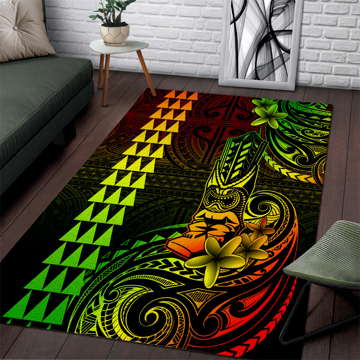 Hawaii Hauoli Makahiki Hou Area Rug Lono Hawaiian God Kakau Polynesian Tribal Reggae LT05 Reggae - Polynesian Pride