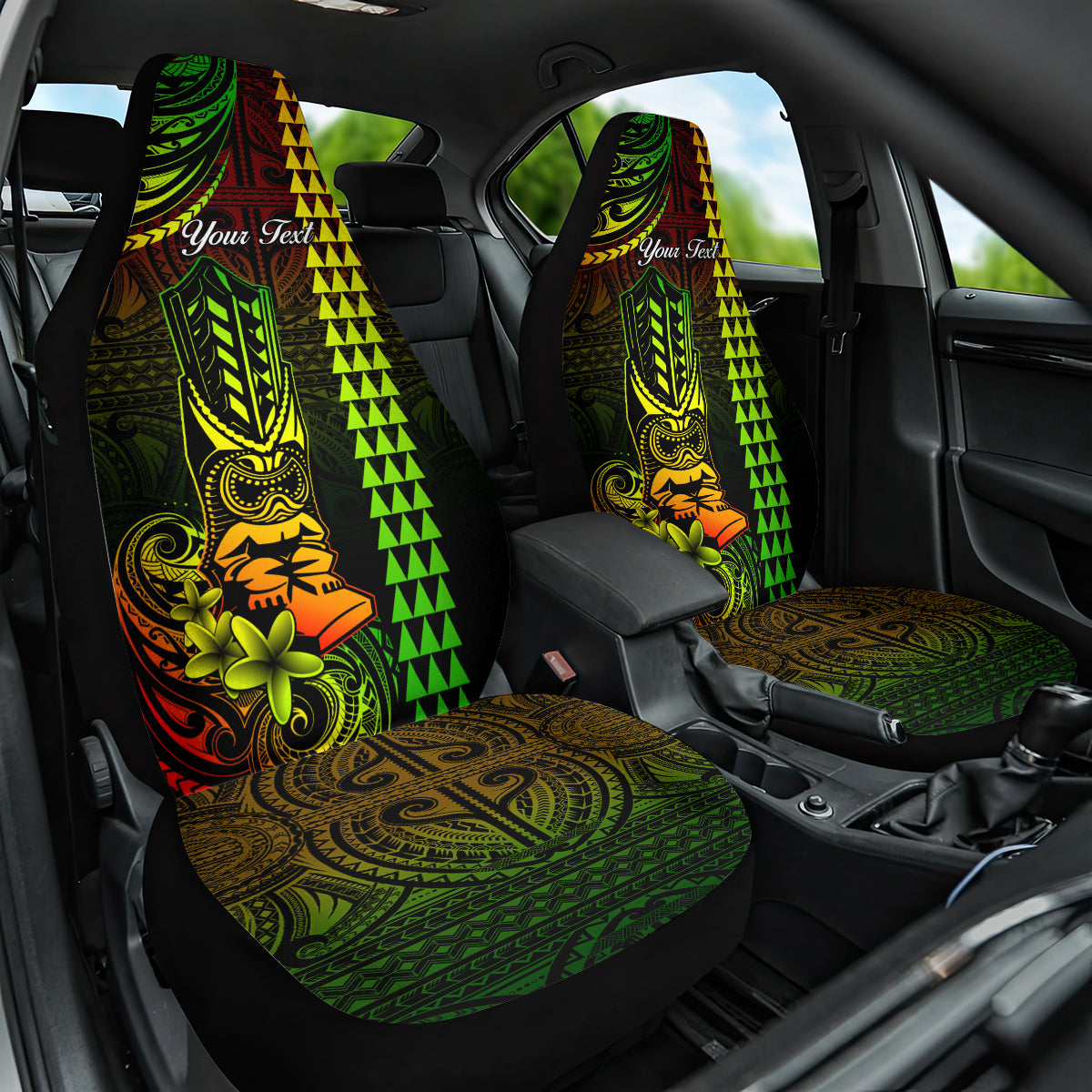 Personalized Hawaii Hauoli Makahiki Hou Car Seat Cover Lono Hawaiian God Kakau Polynesian Tribal Reggae LT05 One Size Reggae - Polynesian Pride