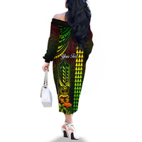 Personalized Hawaii Hauoli Makahiki Hou Family Matching Off Shoulder Long Sleeve Dress and Hawaiian Shirt Lono Hawaiian God Kakau Polynesian Tribal Reggae LT05 - Polynesian Pride