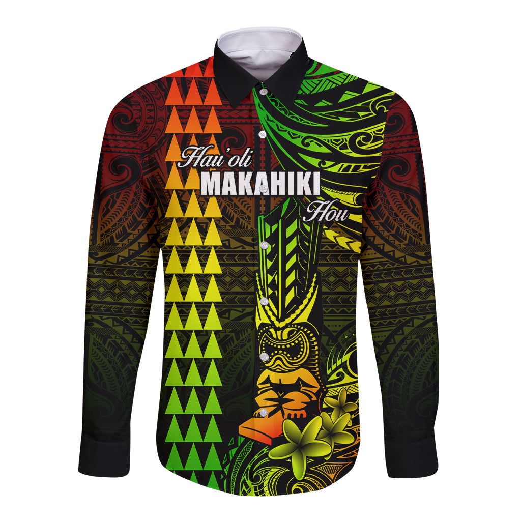 Personalized Hawaii Hauoli Makahiki Hou Long Sleeve Button Shirt Lono Hawaiian God Kakau Polynesian Tribal Reggae LT05 Unisex Reggae - Polynesian Pride