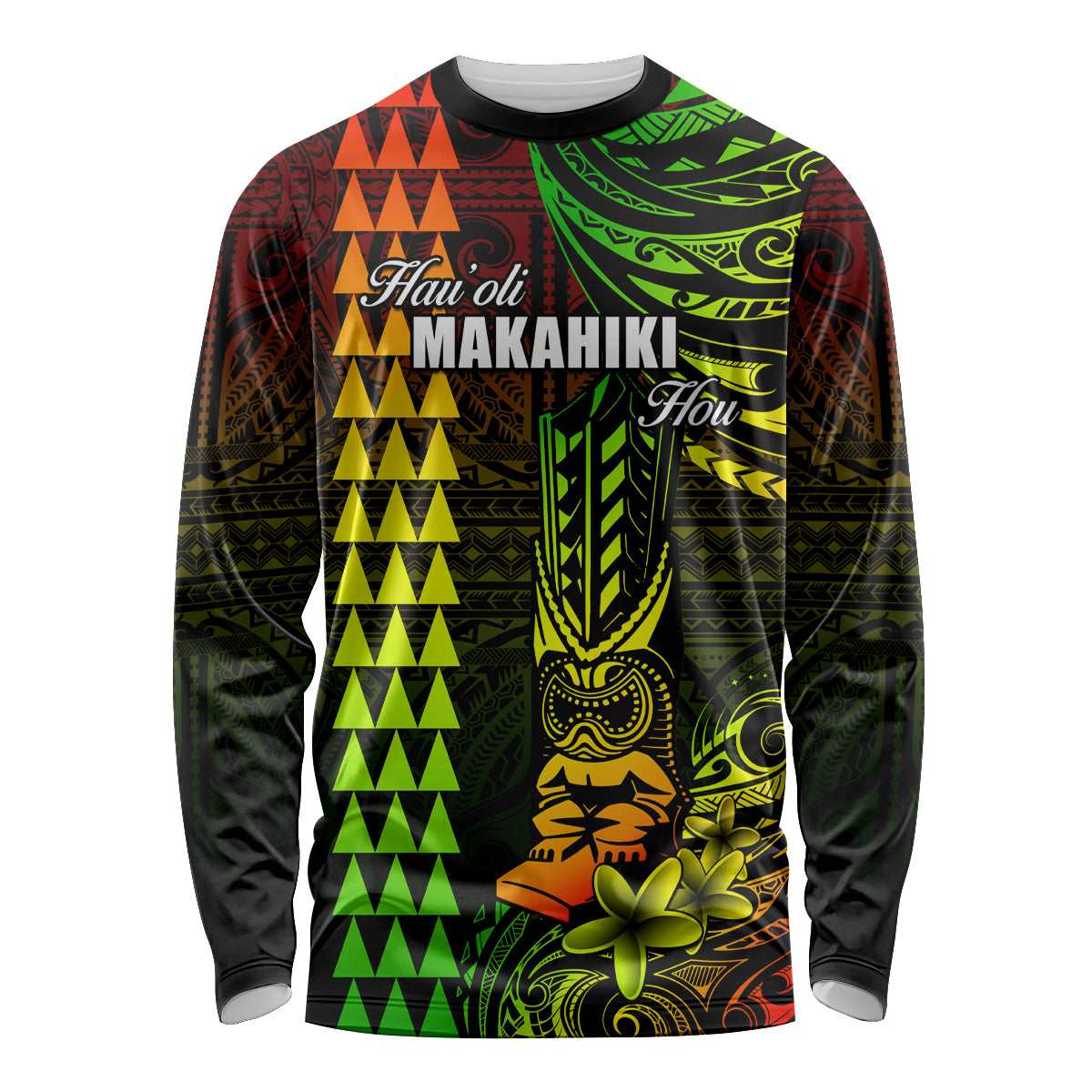 Personalized Hawaii Hauoli Makahiki Hou Long Sleeve Shirt Lono Hawaiian God Kakau Polynesian Tribal Reggae LT05 Unisex Reggae - Polynesian Pride